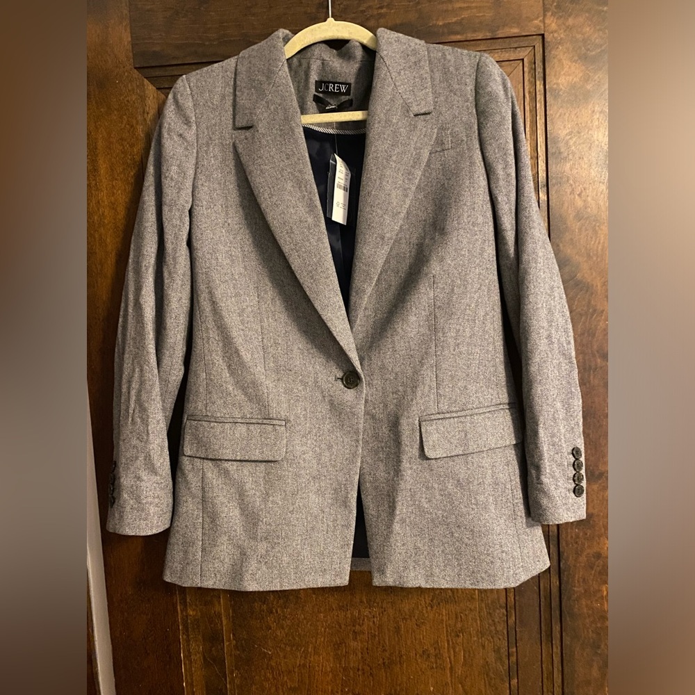 New with Tags J Crew Willa Grey Herrigbone Wool Blazer size 4 - Picture 5 of 6